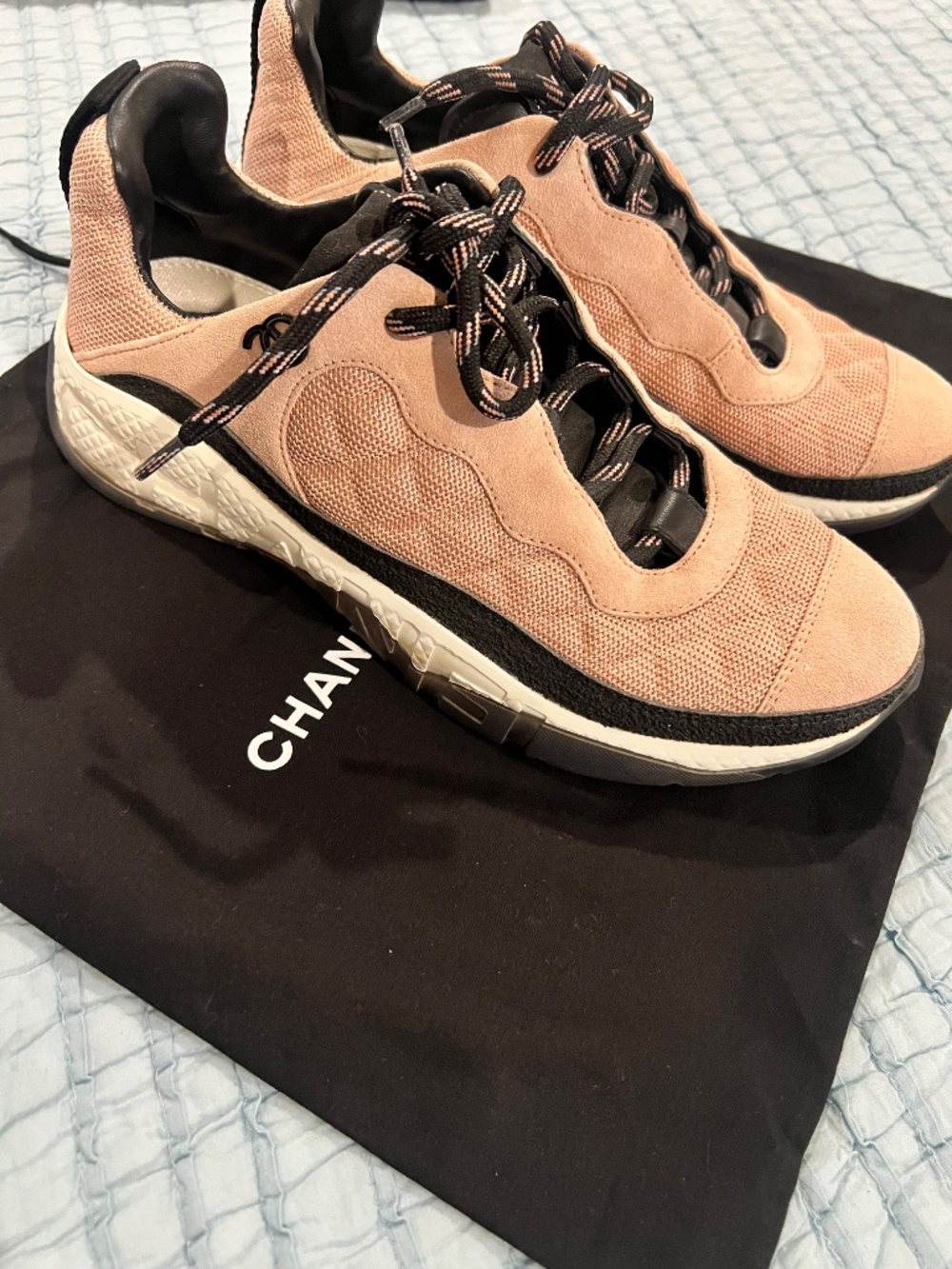 Chanel Pink Mesh Suede Calfskin Quilted Sneakers